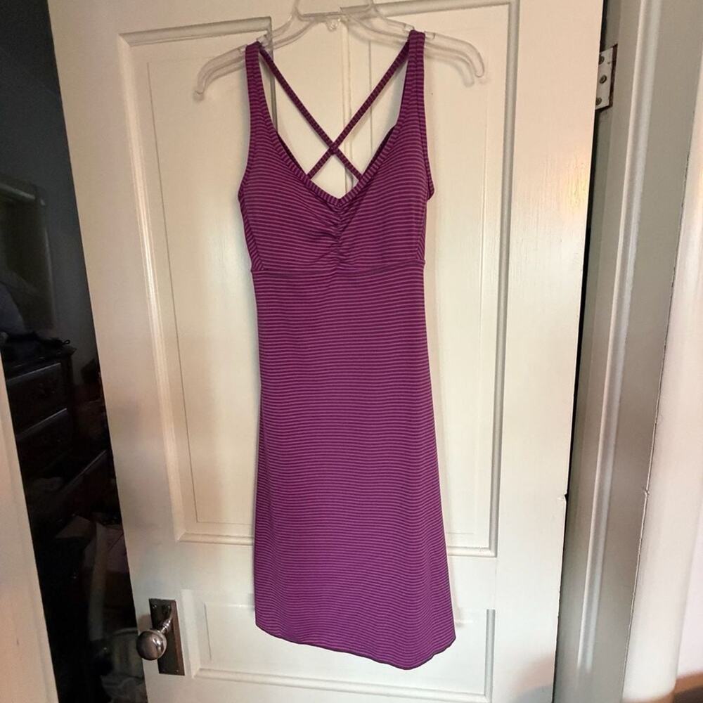 prAna Quinn Striped V-Neck Dress with Criss-Cross Back Size S